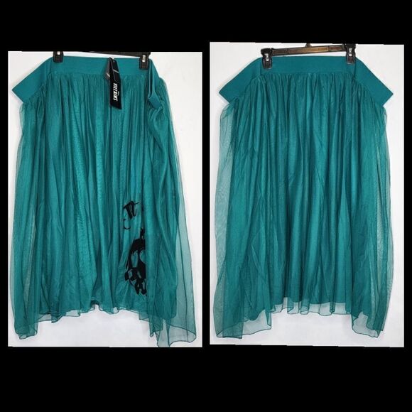 6X 30W Torrid Black Teal Disney Villains Set Gingham Poplin Top Tulle Skirt Midi - Picture 11 of 16